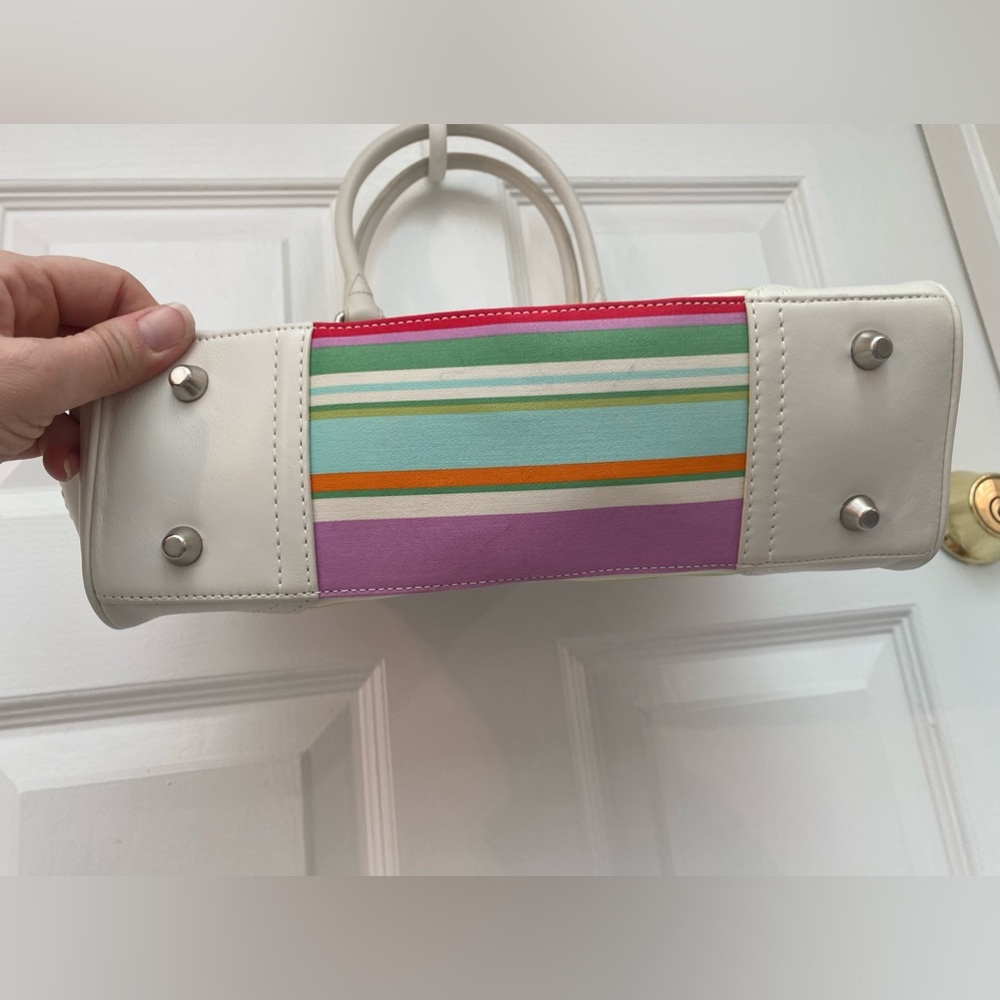 Coach RARE Vintage Hampton Multicolor Striped Bag w White Leather Details - Picture 4 of 15